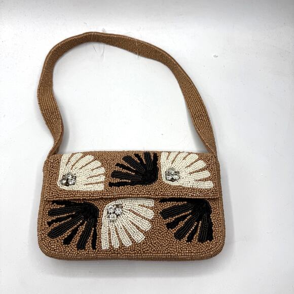 NEW Anthropologie The Fiona Beaded Bag: Floral Edition In Celandin Tan - Picture 5 of 7